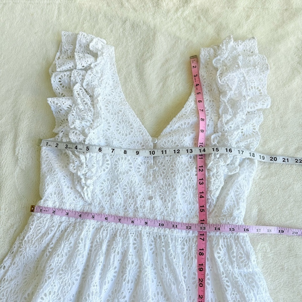 J. Crew Eyelet Cotton White Sleeveless Ruffle Maxi Dress L (14) - Picture 3 of 11